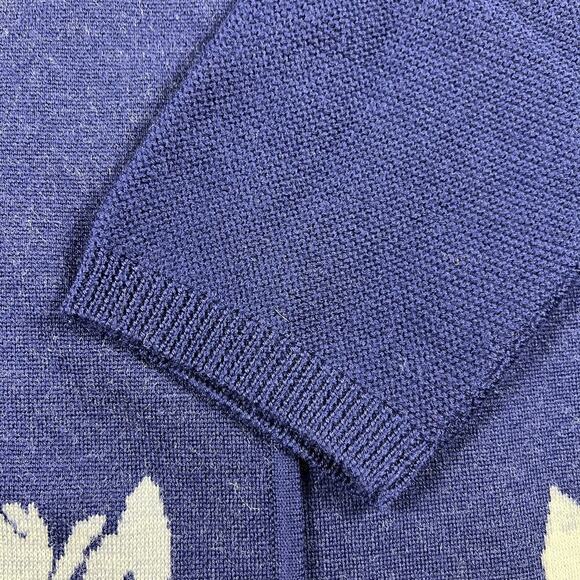J. Peterman Navy Blue Floral Open Wrap Cardigan Sweater 100% Merino Wool Size L - Picture 9 of 13